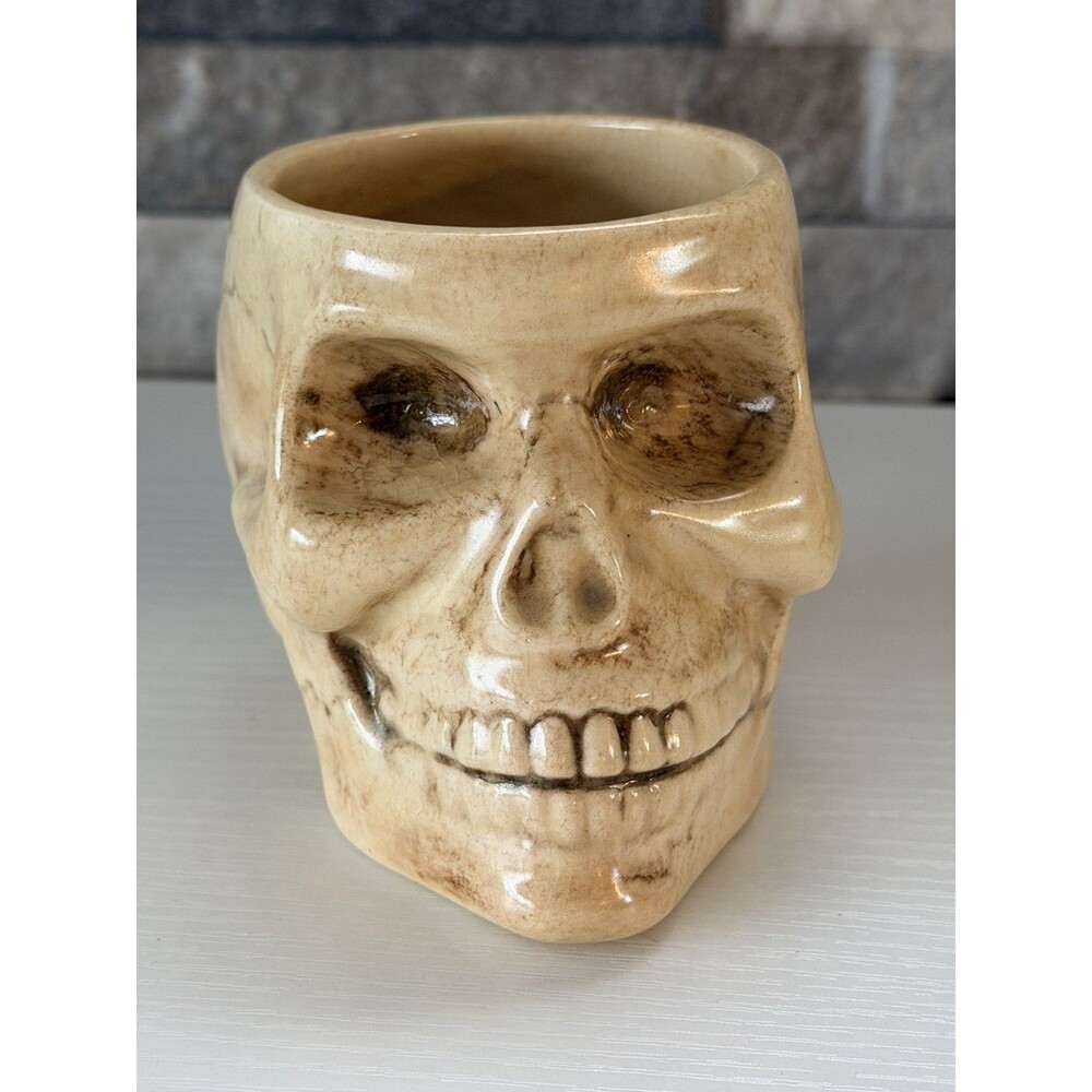 Handmade Collectible Carved Skull Figurine Signed Art Piece Macabre Horror Grim